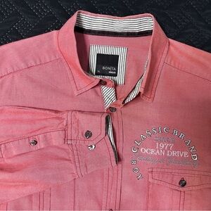 Bonita Men’s XL Long Sleeve Button Up Dress Shirt Red/Salmon yachting Nautical